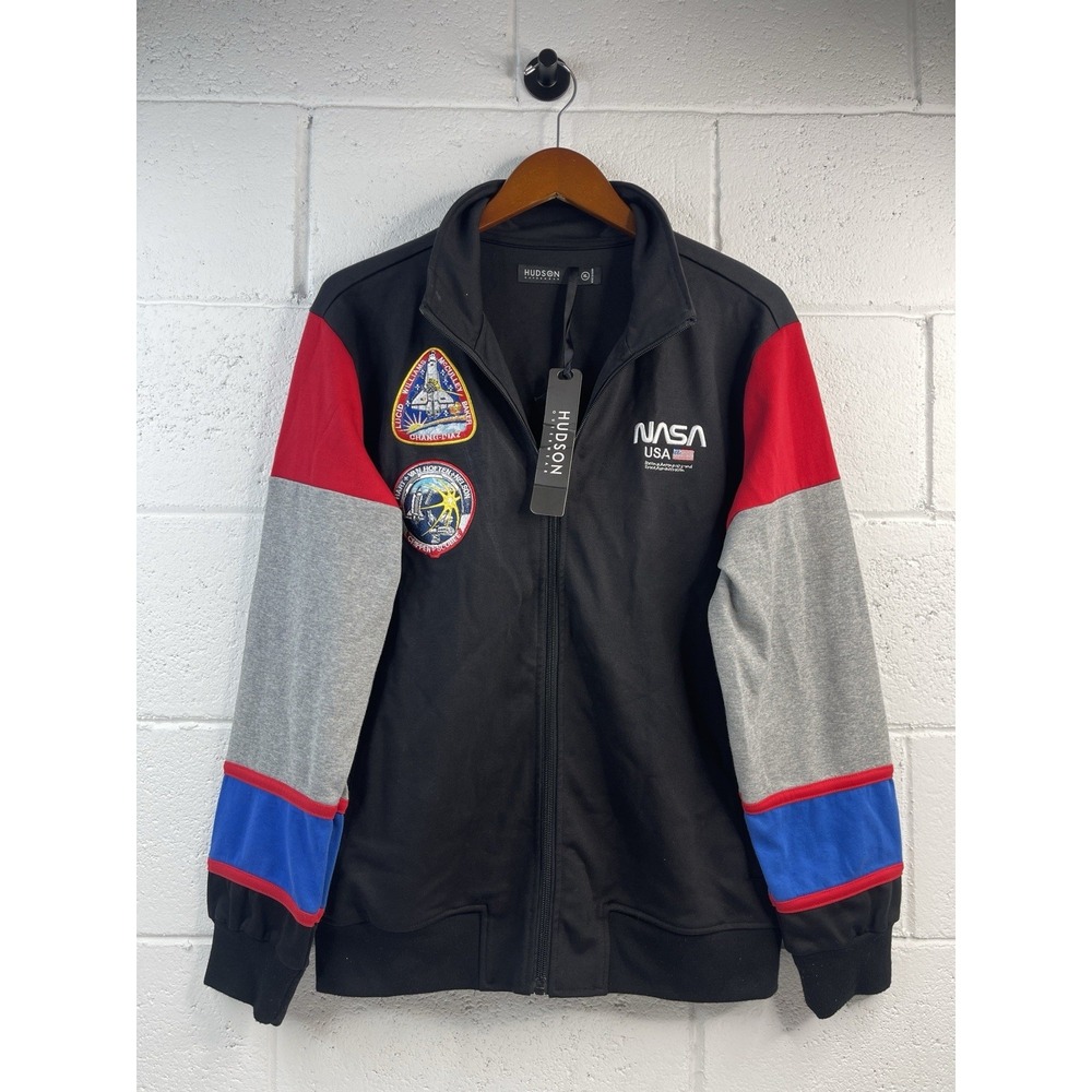 Hudson Outerwear NASA zip-up Black Jacket Embroidered Patches NWT Size XL